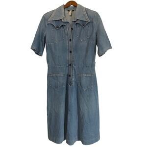 GUESS VINTAGE Y2K Women's Western Denim Button Front Closure Mid Dress